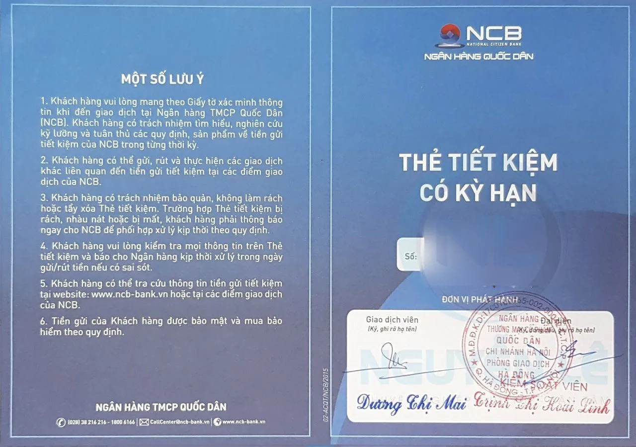 sổ tiết kiệm ngân hàng Ncb