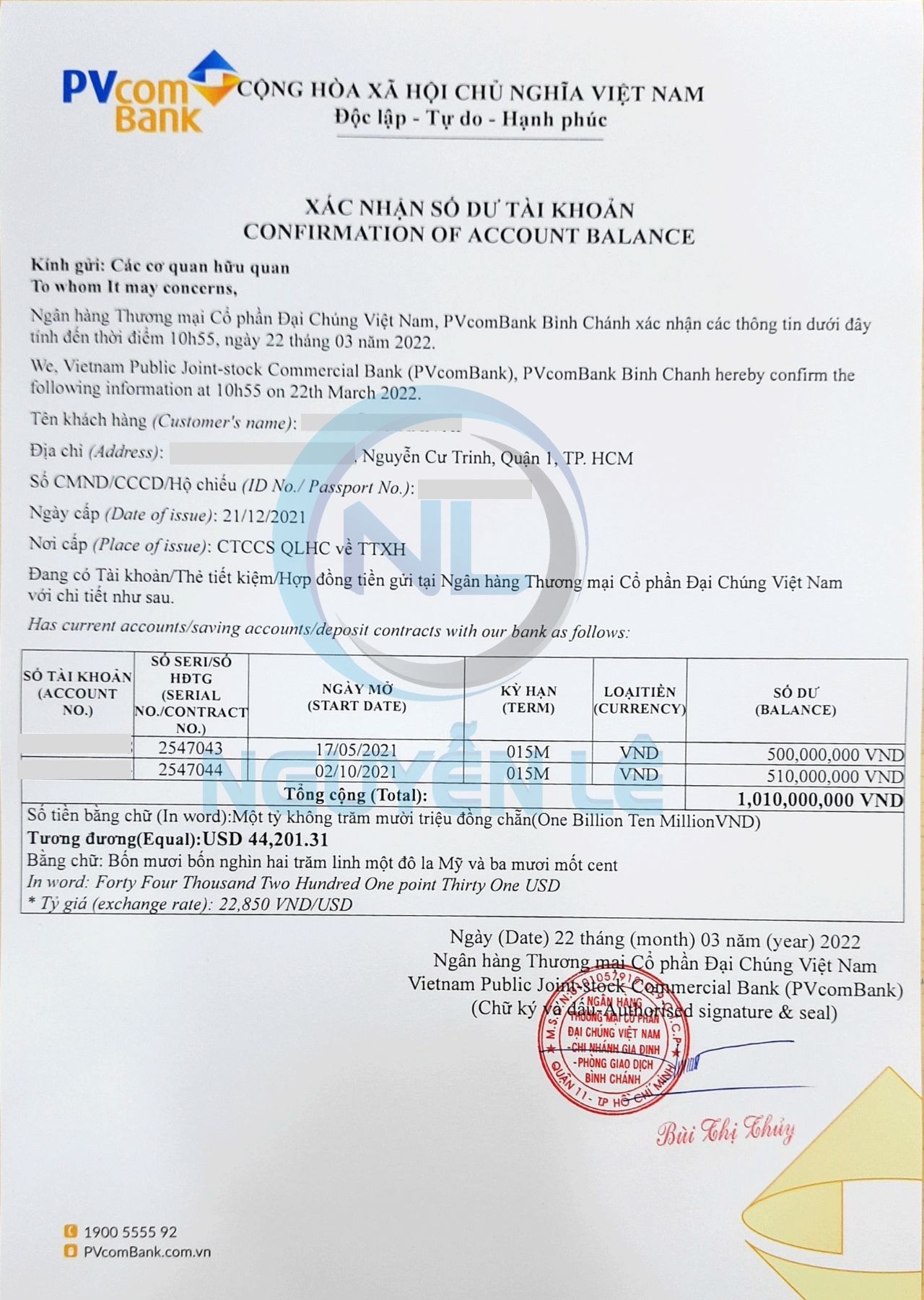 giấy xác nhận số dư tài khoản pvcombank