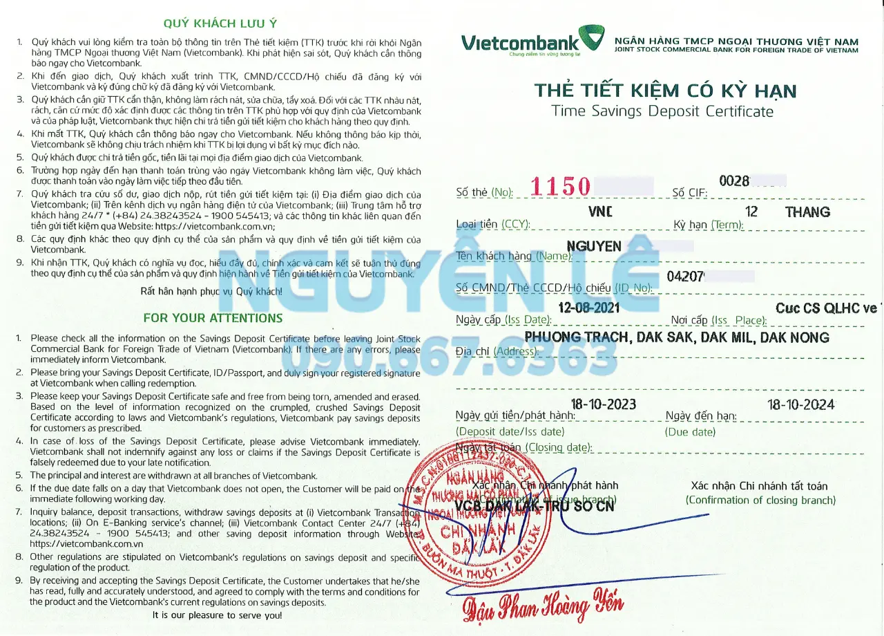 Sổ tiết kiệm Vietcombank