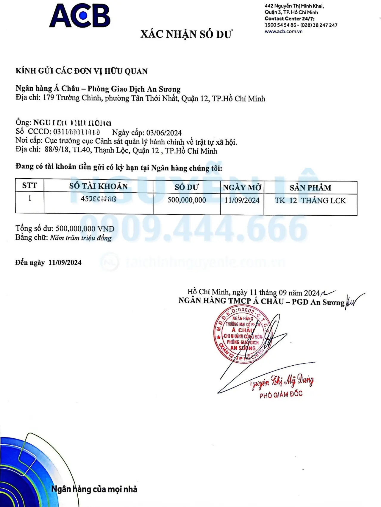 Mẫu giấy xác nhận số dư sổ tiết kiệm ngân hàng acb