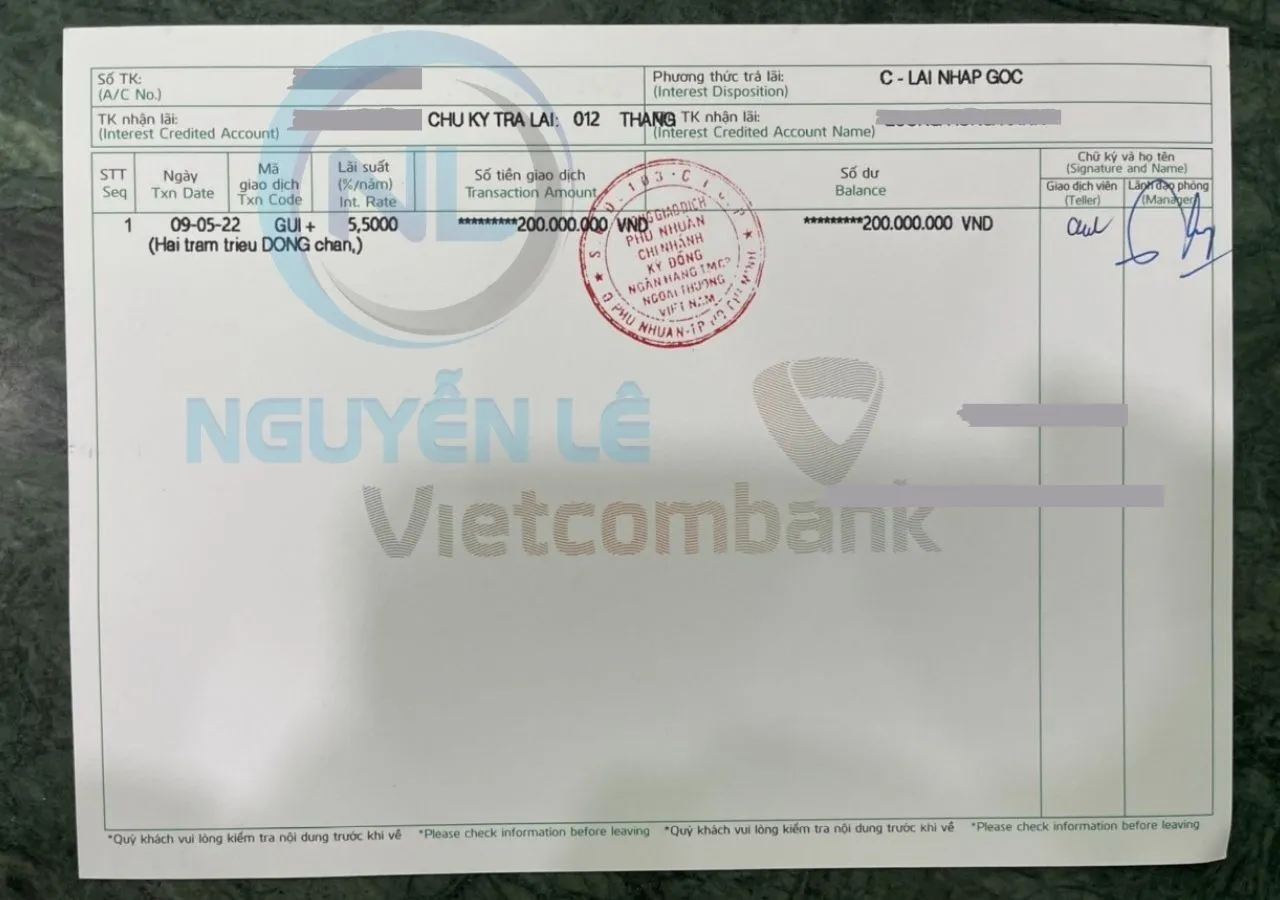 Mẫu Sổ tiết kiệm Vietcombak