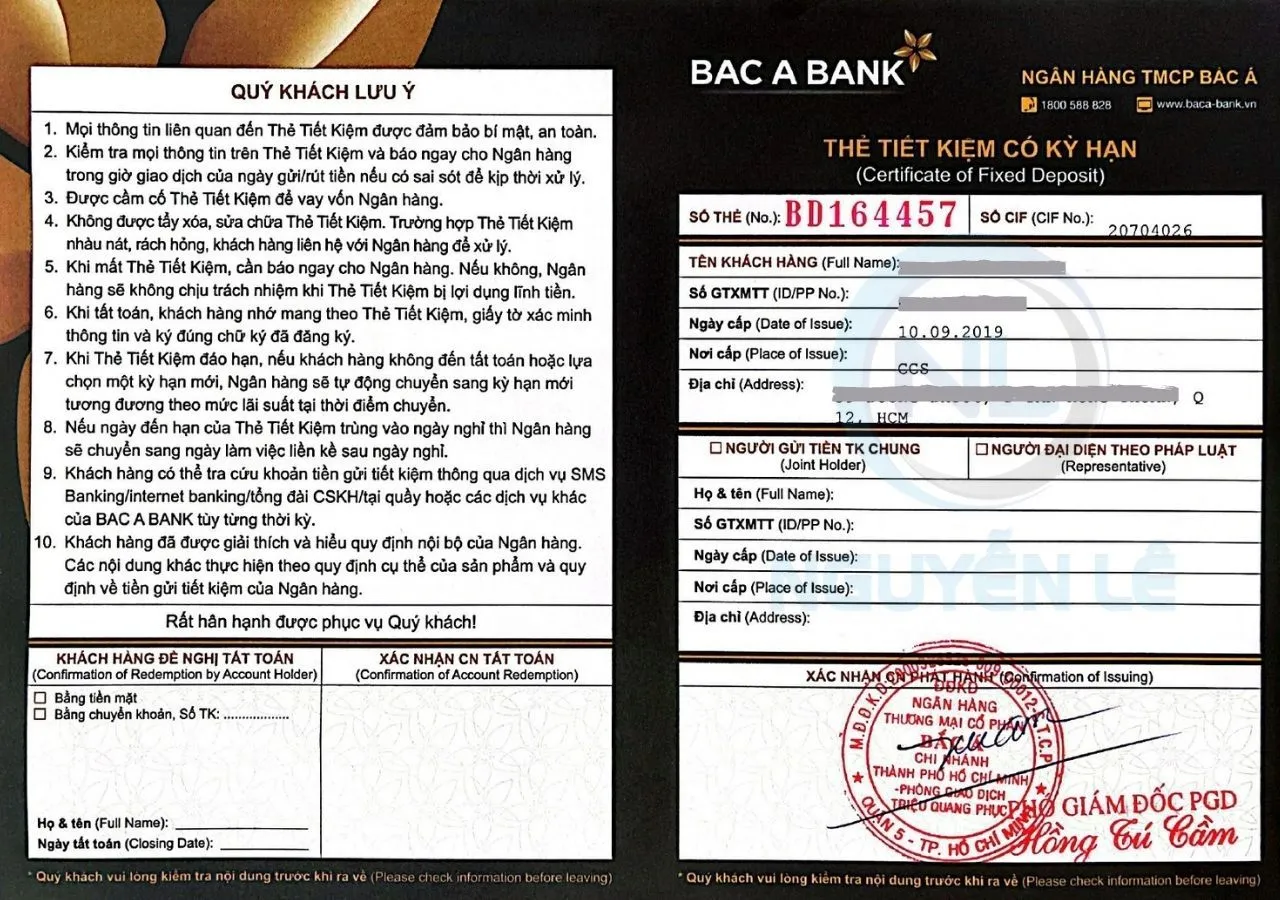 Sổ tiết kiệm Bắc Á Bank