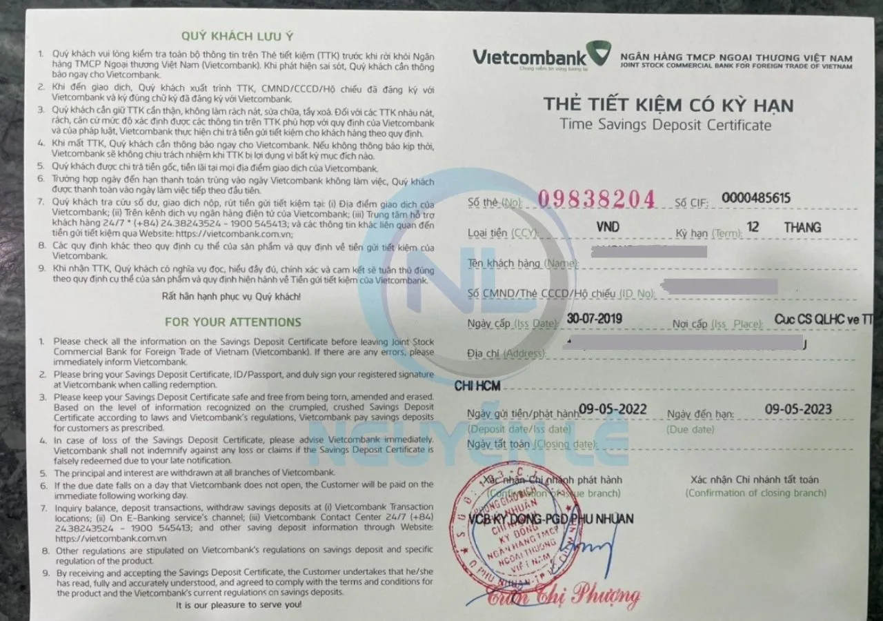 Sổ tiết kiệm Vietcombak