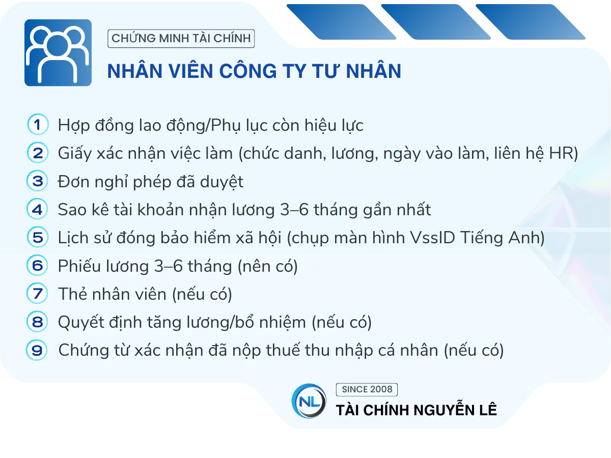 chứng minh tài chính nhân viên công ty tư nhân
