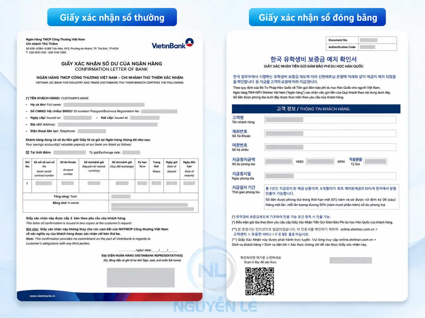 giấy xác nhận sổ tiết kiệm thường và sổ đóng băng