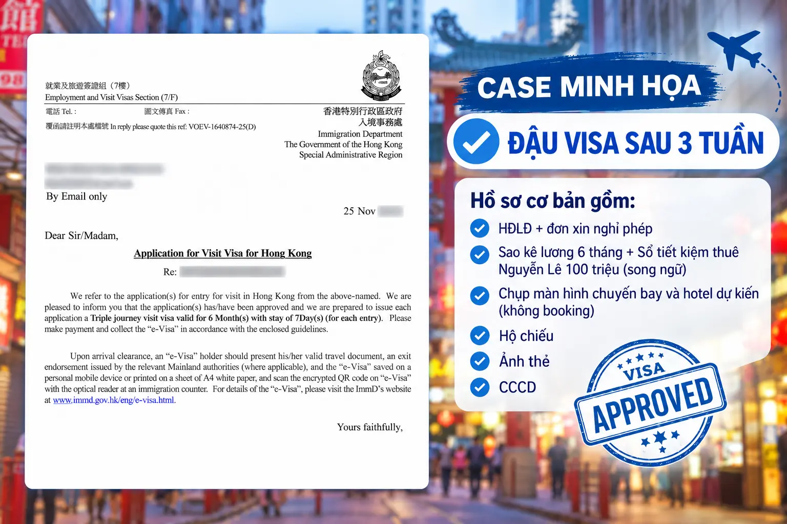 Case đậu visa hồng kông sau 3 tuần